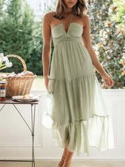 Advbridge Backless Sexy Summer Dress for Women Off Shoulder Halter Long Dress Green V Neck Holiday Beach Sundress Party Boho Dress