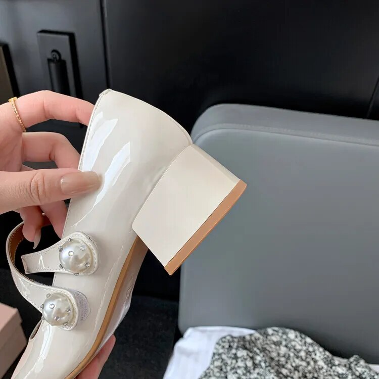 Advbridge New Spring Mary Jane Shoes Casual Shoes Chunky Heels Shoes for Women Square Toe Women Pumps Zapatos Mujer Large Size 34-43