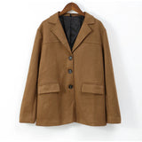 Advbridge Vintage Brown Lapel With Pocket Jacket Women Fashion Long Sleeves Single Breasted Coat 2024 New Autumn Lady Commuting Streetwear