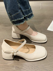 Advbridge -  Vintage France Mary Janes Shoes Women Korean Casual Square Heel Shoes Female String Bead Temperament Leisure Shoes Summer