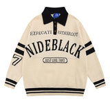 Advbridge Men Sweater Letter Print Hip Hop Streetwear Retro Polo Collar Harajuku Sweter Oversize Pullover Autumn Male Sweaters Pull Homme