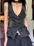 ADVBRIDGE  -  Fashion Denim Vest Women's Button Up V Neck Sleeveless Waistcoat Streetwear Retro Punk High Waist Tank Top 2025