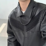 Advbridge Mens Pu Jacket Pleated Soft Short Jacket Autumn Streetwear Fashion Trend All-Match Casual Biker Jacket Men'S Clothing 2024