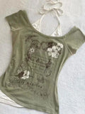 Advbridge Summer Fake Two Pieces Halter Bandage Vintage T-shirts Y2k Aesthetic Slim Crop Tops Women Grunge Print Harajuku Casual Sexy Tee