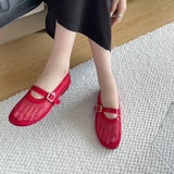 ADVBRIDGE  -  Red Flat Shoes Women Low Heel Pumps Summer Mesh Mary Jane Shoes Comfort Ballet Flats Big Size 42 43 Summer Ladies Buckle Shoes