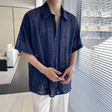 Advbridge Men Sexy Perspective Lace Thin Shirt Genderless 2024 Summer New Fashion Nightclub Temperament Versatile Short Sleeve Tops Unisex