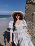 Advbridge Fragmented Flower Sexy Backless Dress, Women'S Generous Collar Design, Seaside Vacation Wearing Split Long Skirt