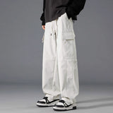 ADVBRIDGE  -  Men's Clothing Elastic Cargo Straight Trousers Solid Color High Waist Pockets Spring Autumn Drawstring Casual Loose Pants