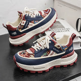 ADVBRIDGE  -  Harajuku Style Blue High Top Sneakers Men EspadrillesBreathable Vulcanized Sneaker New Designer Print Canvas Shoes for Men