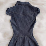 ADVBRIDGE  -  Girl Retro Denim Dress 2025 Summer Y2k Short Sleeve Button Streetwear Fashion Slim Fit Short Dresses Women's Mini Skirt