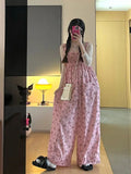 ADVBRIDGE  -  Braces Trousers Dopamine Pink Floral Fashion Women'S 2025 New Oversize Wide-Leg Casual Floor Mopping Pants Summer