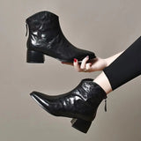 Advbridge Female Short Shoes Pointed Toe Brown Fur Leather Booties Elegant with Medium Heels Women's Ankle Boots Sale Y2k Autumn Chic Boot