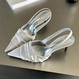 Advbridge High Quality Satin Pleat Pointed Toe Pumps Women Slingbacks Thin Heels Shoes Sexy Banquet Party Female Sandals