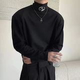 Advbridge Mens y2k casual metal decorated high collar shoulder pad long sleeve T-shirt autumn genderless fashion trend simple top unisex