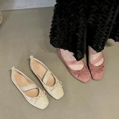 Advbridge  -  NEW Spring/Autumn Flats Mary Jane Shoes Square Toe Women's Shoes Bow Velvet Ballet Flats Women Shoes