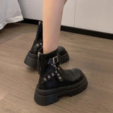 Advbridge Booties Leather Black Round Toe Woman Short Shoes Platform Punk Style Chunky Combat Ankle Boots for Women Sale High Quality Boot