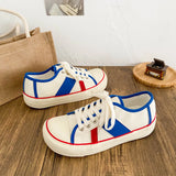 ADVBRIDGE  -  New Women Colorblock Vulcanized Canvas Sneakers Flat Sole Lace-Up Soft Comfort Latex Cushion Summer Student Casual Shoes