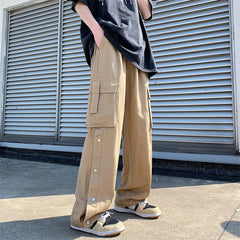 Advbridge  -  New Harajuku Style High Waist Cargo Pants For Men Solid Big Pockets Loose Wide Leg Trousers Men Straight Casual Pants