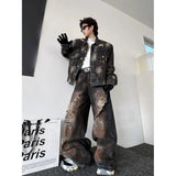 Advbridge Streetwear Men and Women Baggy Jeans Retro Distressed Ripped Jeans Hip Hop Punk Tie Dye Wide Leg Pants Casual Y2k Denim Trousers