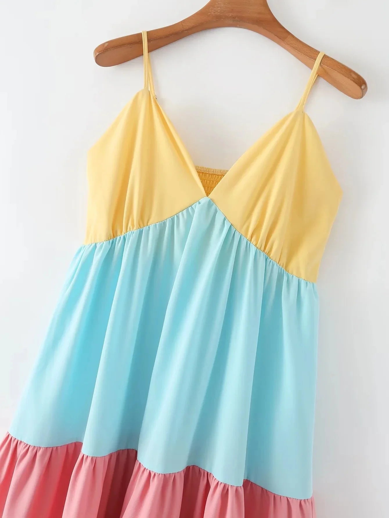 Advbridge Multicolor Patchwork V Neck Sundress Smocked Strap Sleeveless A-line Female Midi Casual Summer Women Vestidos 2024