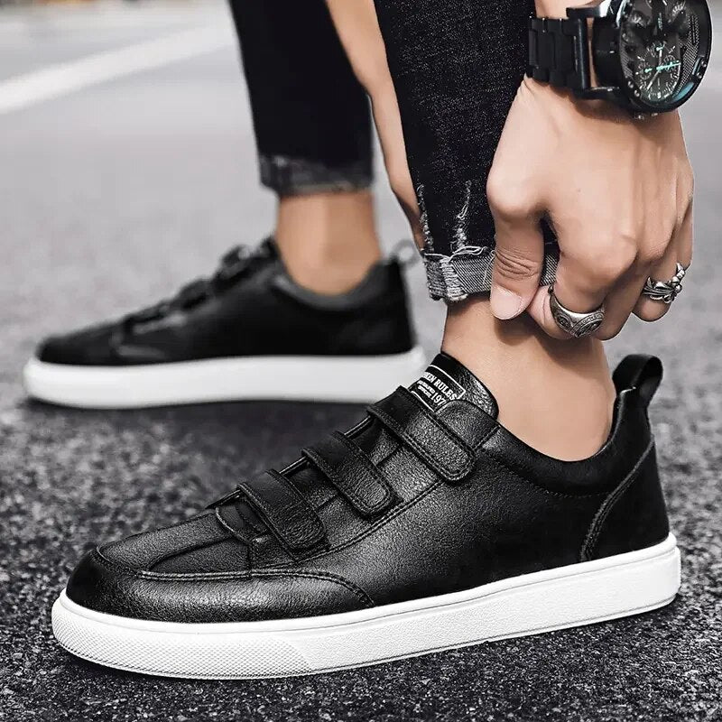 Advbridge Hook and Loop Fasteners White Shoes Lace Up Men Sneakers Tour Shoes Outdoor Thick Bottom Work Shoes Leisure Flats Men Shoe