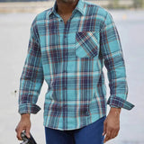 Advbridge Casual Long Sleeve Button Lapel Shirts Fall Casual Plaid Print Mens Shirt Vintage Striped Shirts Top Classic Men Clothing