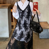 Advbridge Floral Lace Black Transparent Dresses Women Sexy Long Dress Korean Sleeveless Holiday Dress Vacation Streetwear Party