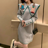 Advbridge Buttons Printing Patchwork Fashion Dresses Loose Preppy Style Sweet O-neck Long Sleeve Streetwear Pullovers Women's Clothing