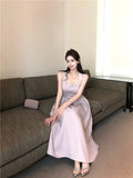 ADVBRIDGE  -  Spring Summer 2025 Pink Elegant Evening Woman Dress French Bow Pleated Square-Collar Length Dresses Abend Kleider New Vestidos
