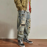 Advbridge Mens Jeans Ripped Casual Pants Autumn Fashion Retro Streetwear Youth Campus Trend Wide Leg Straight Pants Men'S Clothing