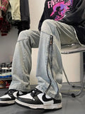Advbridge New American Retro Zipper Jeans Men's Washed Straight Leg Micro Flared Pants High Street Vibe Trendy Brand