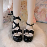 Advbridge Japanese Sweet Style Girls Shoes  Cosplay  Lolita Lace Ruffle  Bowknot Round  Head Flat Bottom 3-6cm Kawaii Pu Cute Shoes