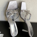 ADVBRIDGE  -  Luxury Rhinestone Open Toe Heeled Shoes Woman Satin Square Toe Designer Women Sandals Fashion Elegant Thin Heeled Slide Sandals