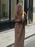 Advbridge Retro Casual Long Women's Coat Turndown Collar Long Sleeve Double Breasted Coats with Belt Fashion Vintage Loose Women Outerwear