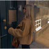 Advbridge Solid Lapel Long Sleeve Coat Faux Woolen Blends Casual Women Jacket Autumn Retro Yellow Cashmere Commuter Short Overcoat