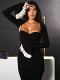 Advbridge Elegant Long Sleeve Sexy Maxi Dress For Women Gown Fashion Patchwork Square Collar Bodycon Evening Fishtail Dress