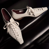 ADVBRIDGE  -  Spring new women's sheepskin lace-up 4.5cm kitten heel pumps OL style square toe female low heeled dress shoes for woman