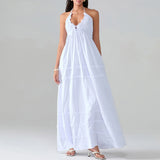 ADVBRIDGE  -  Women's Halter Beach Long Dress Elegant Ruffles Drawstring Flowy Party Dresses Summer Low Cut Tie Back A-Line Vestidos