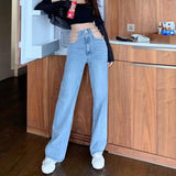 Advbridge Sexy Hollow Out Chain Streetwear Jeans for Women Summer High Waist Harajuku Straight Denim Pants Korean Y2K Jeans 23A30210