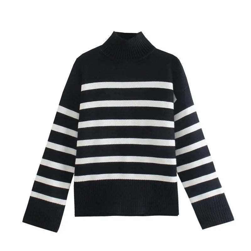 Advbridge aspen outfit winter Madisyn Stripe Oversize Turtleneck Sweater