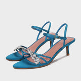 ADVBRIDGE  -  Blue CRYSTAL Rhinestone Ankle Strap Buckle High Heel Sandals Women Sexy Peep Toe Summer High Heels Elegant Banquet Dress Shoes