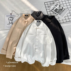 Advbridge -  2024 Spring Autumn Men Fashion Clothing Solid Color Pockets Shirts Mens Casual Long Sleeve Shirt Male Oversize Loose Blouse H764