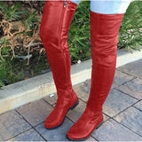 ADVBRIDGE  -  Chunky Heels Over Knee Boot Women Thigh High Flat Boots Ladies Solid Color Shiny Leather Large Boots Black Slim Shoes De Mujer