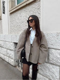 Advbridge Women Vintage Blends Fit Blazer Coat Fashion Loose Double Breasted Long Sleeve Pockets Female Jackets Chic Lady Commuter Coats