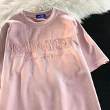 ADVBRIDGE  -  Street Style Y2k Top Retro Letter Skull Wings Print Suede 2025 New Short Sleeved T Shirt Mens Loose Couple T Shirts Clothing