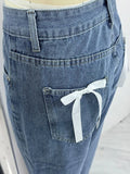 Advbridge Vintage Bow Straight Leg Jeans Women Loose Y2k Zipper Pockets High Waist Denim Trouser Female 2025 Spring Chic New Lady Outwears