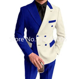 Advbridge Elegant Black White Men Suit Slim Fit Peak Lapel Double Breasted 2 Piece Formal Groom Wedding Tuxedos Blazer+Pants Costume Homme