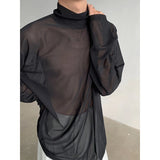 Advbridge Sexy Perspective High-neck Long Sleeve T Shirt Men Women Net Yarn Bottoming Shirt Spring Summer Transparent Black Tee Shirts