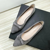 Advbridge  -  Flat Shoes For Women Velvet Leather Pointed Toe Casual Daily Flats Slip on Solid Color Size 33-43 Summer Shoes for Girls Bowknot