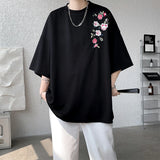 ADVBRIDGE  -  Summer Embroidered T Shirt Men Casual Flower T Shirt Men Streetwear Hip Hop Loose Short Sleeved T-shirt Mens Top Large Size 5XL